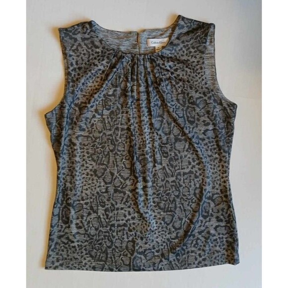 Calvin Klein Pullover Top Sleeveless Blouse Gray Animal Print Shirt M NWT - Picture 1 of 7